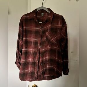 NWOT Wild Fable brown Plaid Shirt side pockets small